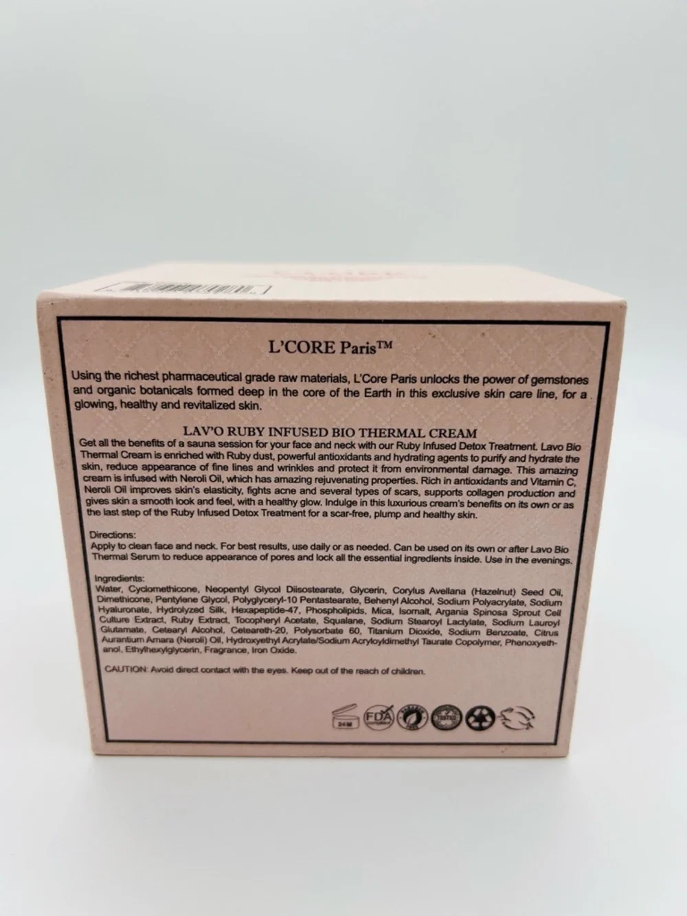 L'CORE Paris LAV’O Bio Ruby Infused Thermal Cream  -  1 ounce NIB